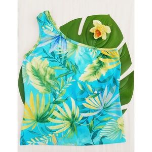 Tropical Palmeto Palm Leaf One Shoulder Bra Top